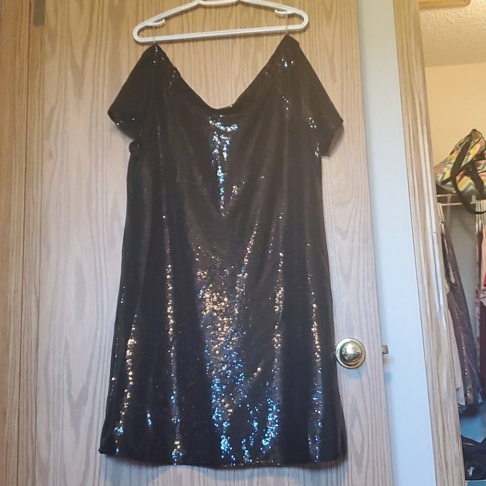Off the shoulder black sequence dress